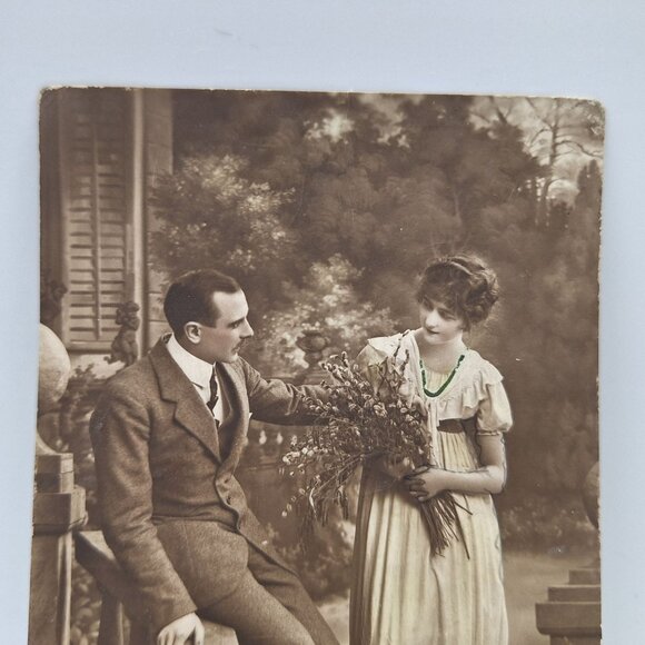 Antique Romantic Postcard Couple Scene Sepia Tone Handwritten Message Ephemera - Picture 3 of 5